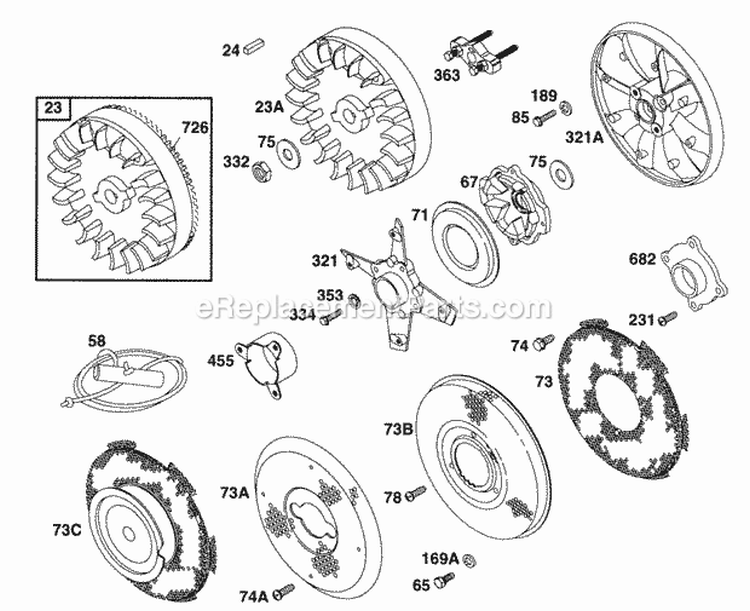Flywheels Screens Diagram and Parts List for 252416-0734-01  Briggs and Stratton Engine